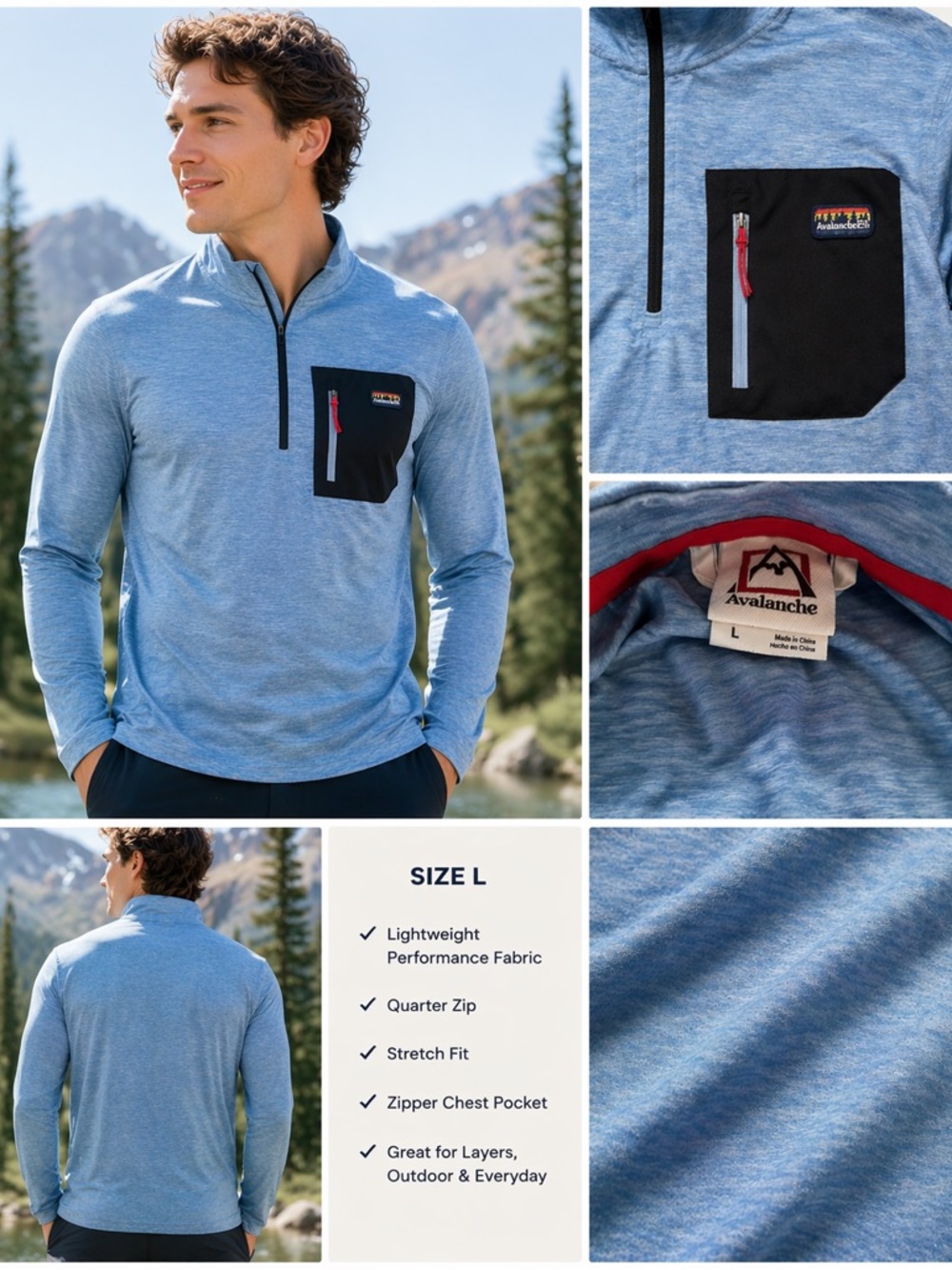Avalanche Quarter Zip Pullover L | Blue Performance Stretch | Outdoor Layer